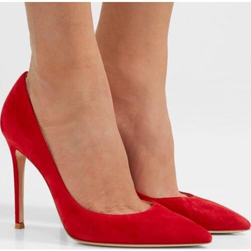 Classic Single Shoe Red Suede Thin Heel Sexy High Heels Pumps Pointed Toe Wedding Shoes Brand Women Shoes Shallow Bridal Shoes