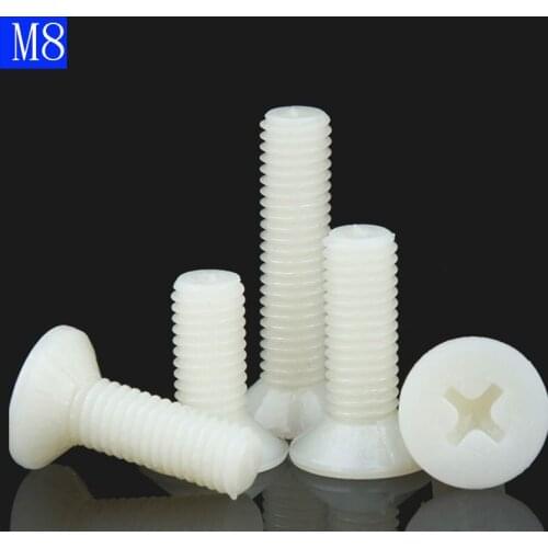 M8 x 1.25 White Nylon Phillips FLAT HEAD Machine Screws Black Countersunk Bolts DIN 965 ISO 7046