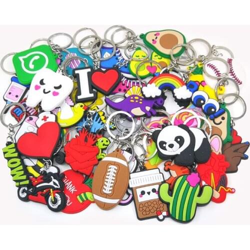 Mixed 100PCS PVC cute cartoon Key Chain fun Anime Key Ring women men car keys charms Keychain Fashion Trinket send at random