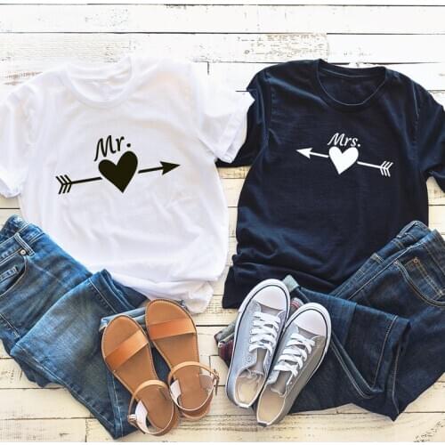 Mr And Mrs Heart Arrow T-shirt Cute Women Valentines Matching Couple Tee Shirt Top Funny Unisex Valentines Day Gift Tshirt