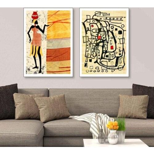 Afro Wall Art Decor Earth Tone Print Set Of 2 Dancing African Woman Ethnic Canvas Artwork Modern Art