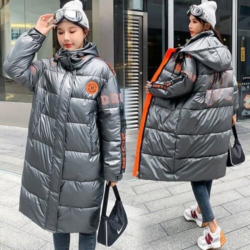 2021 New Womens Winter Down Padded Jacket Long Coat Thickened Warm Korean Hoodie Womens Black Down Cotton Jacket