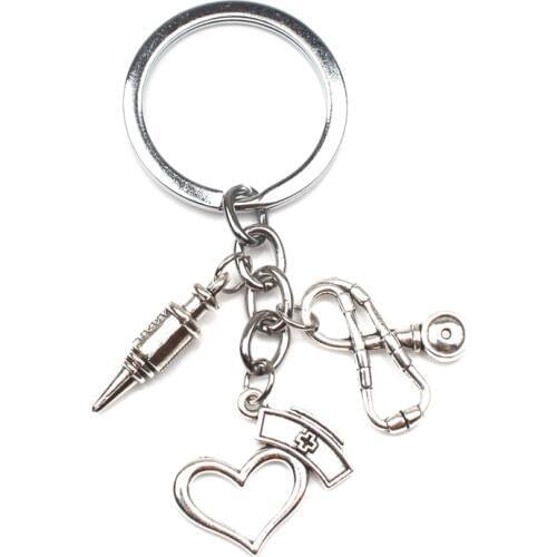 New Design Nurse Medical Box Medical Key Chain Needle Syringe Stethoscope Cute Keychain Jewelry Gift DIY Handmade