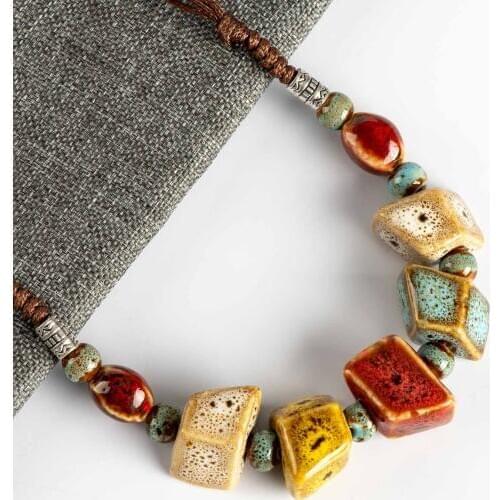 Colorful Irregular shape Ceramic Beads Neckalce artware Antique wholesale Necklaces & Pendants For women #FY567
