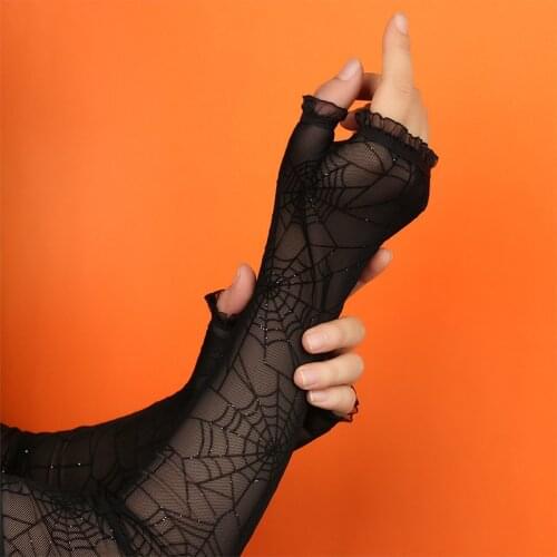 Gothic Cobweb Gloves Punk Sexy Mittens Lace Stretchy Mesh Arm Sleeve Floral Half-finger Net Yarn Gloves Sun Protection Gloves