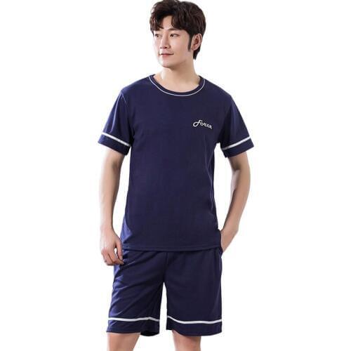 Pajamas Men 4XL Summer Dark Blue Leisure Time Loose Pure Cotton Short Sleeve Shorts Teenagers Routine Home Wear Furnishing Serve