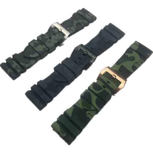 24mm 26mm Waterproof camo Silicone Rubber watch band For Panerai strap for PAM111 PAM441 Watch band pin buckle tools