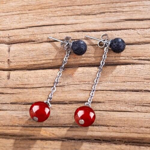 8Seasons 12 Months Volcanic Rock Birthstone Earrings Stainless Steel Natural Stone Earrings Silver Color 4.3cm, 1 Pair