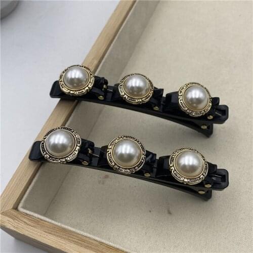 Net red pearl double layer braided hairpin bangs fixed hair headband hair clip headdress