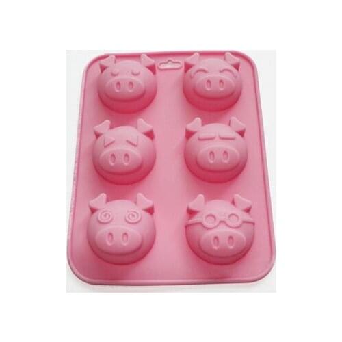 6 Lovely Piggy Expressions Soap Cupcake Muffin Chocolate Silicone Mold