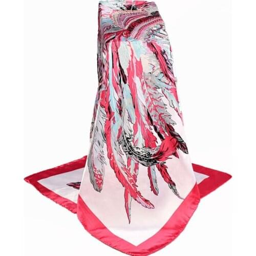 Fal/Win NEW 90cm Plumeria flower Satin square Hairband hijab cool shawl ladies foulard femme headband hair bufanda mujer shawl