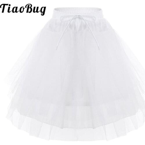 Flower Girl Petticoat White Skirt Elastic 3 Layers A-line Wedding Underskirt Crinoline Slip Girls Fluffy Petticoat No Hoop