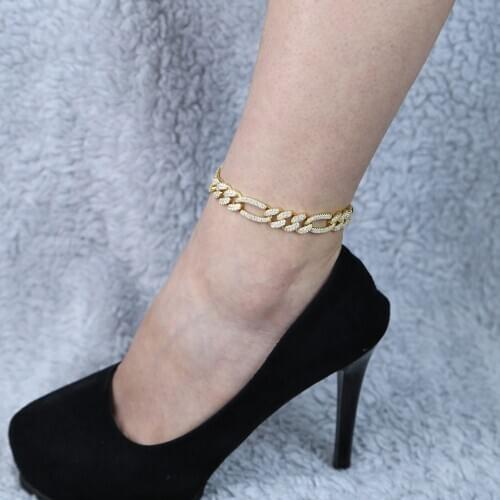 Hip hop iced out bling 5A cubic zirconia cz Miami cuban link 12mm tennis chain anklet for women fashion wedding party jewelry