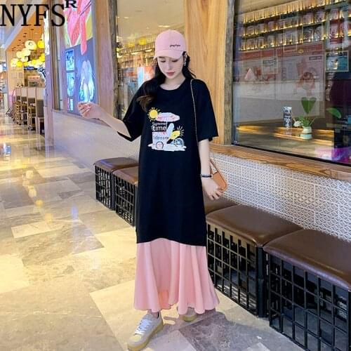 NYFS Summer Dress 2021 New Korean Short Sleeve Long Dress Vestidos Robe Elbise Large size Solid Woman Dress