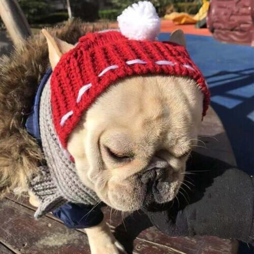Winter Dog Cap Christmas Pet Hats Cute Dog Accessories Woolen Puppy Hat With Ball for Small Dogs French Bulldog Pet Products
