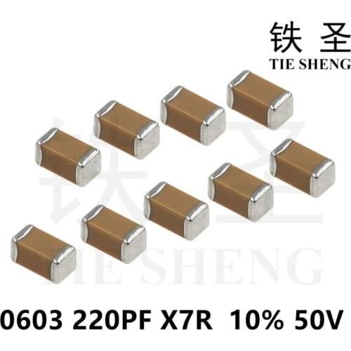 100pcs/Lot 220PF X7R 10% 50V 0603 221 220P SMD Thick Chip Multilayer Ceramic Capacitor