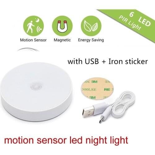 2-6pcs indoor PIR Motion Sensor Activated Separable for Garden Security Wireless usb charged led cabinet lamp night light warm