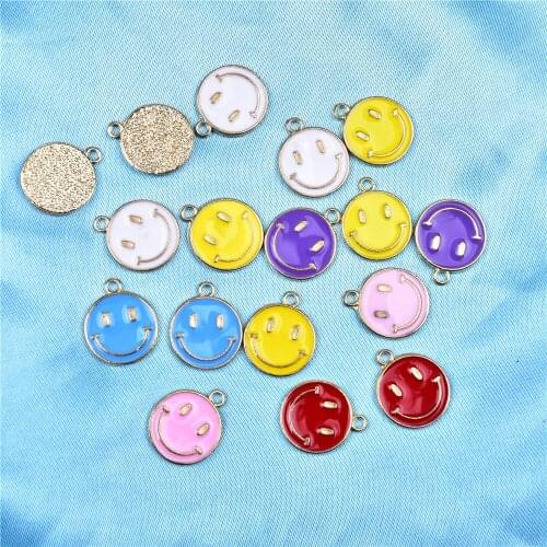 30Pcs/Lot 16*19mm Cute Gold Alloy Pendant Enamel Smiling Face Charms For Girls Gift DIY Shoes Necklace Bracelet Accessories
