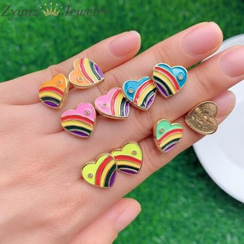 5 Pairs, Rainbow Heart Stud Earrings For Teen Girl Friend Lady Jewelry Gifts
