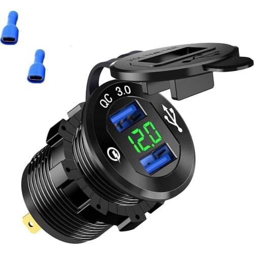 Quick Charge 3.0 Car Charger 12V/24V 36W Aluminum Waterproof Dual QC3.0 USB Fast Charger voltmeter for Marine Boat RV CAMPER ATV