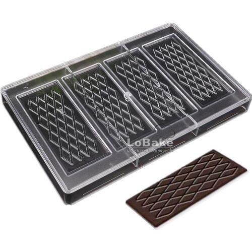 Big size 4 cavities rectangle fence shape PC polycarbonate chocolate mould crisp mold DIY bakery accessories