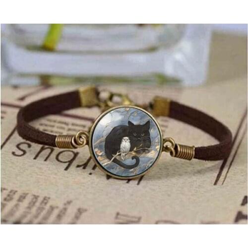 Cat And Owl Logo bracelet Animal Friend bracelet Vintage bracelets Women Jewelry Friendship
