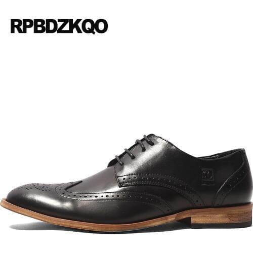 Black Wingtip Tan Round Toe Footwear Brogue 2017 Derby Office Dress High Quality Men Formal Wedding Shoes Flats Autumn Popular