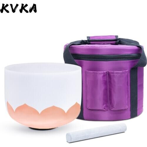F Note Heart Chakra Frosted Quartz Crystal Singing Bowl with lotus and free case 8 inch