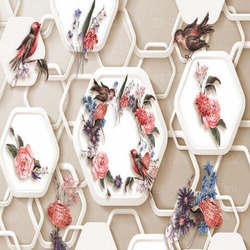 Photo wallpaper HD wallpaper Stereo 3D European flower bird mural living room TV wall mural custom wallpaper