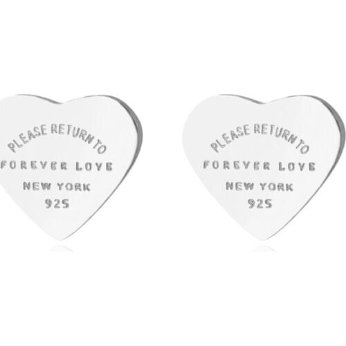 FYSARA Luxury Heart Love Earrings For Women Rose Gold-Color Heart Stud Earrings With English Letters Fine Jewelry Gift