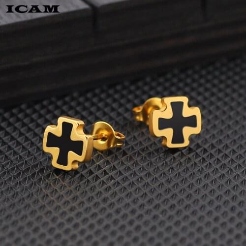 ICAM Punk Korean Earrings Cross Stainless Steel Earrings Cross Stud Earrings Women Jewelry Studs Small Earrings oorbellen
