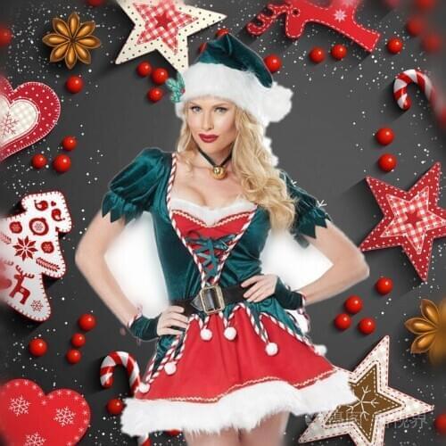 Women lady Christmas Tree Santa Helper Elf Xmas outfit Gift Festival Carnival Cosplay Costume hotsale Christmas party dress