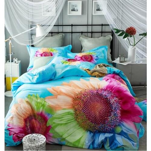 Lotus 4pcs100% Cotton Sanding Printed Flower Bedding Set Wedding Bed Sheet set Duvet Cover Pillowcase Queen King rose lily