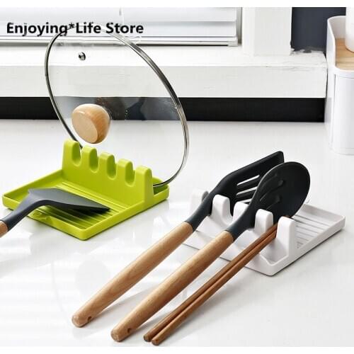 Kitchen Spoon Holders Fork Spatula Rack Shelf Organizer Plastic Spoon Rest Chopsticks Holder Non-slip Spoons Pad Kitchen Utensil