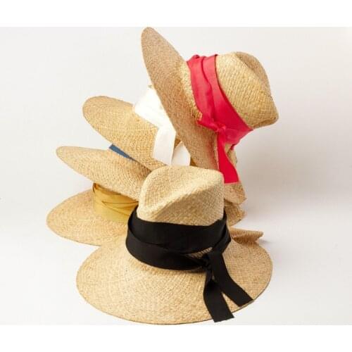 Summer Fashion Custom Fold Edge Natural Raffia Sun Hats For Women Men Hand-woven Straw Jazz Hat Panama Caps Outdoor Beach Hat