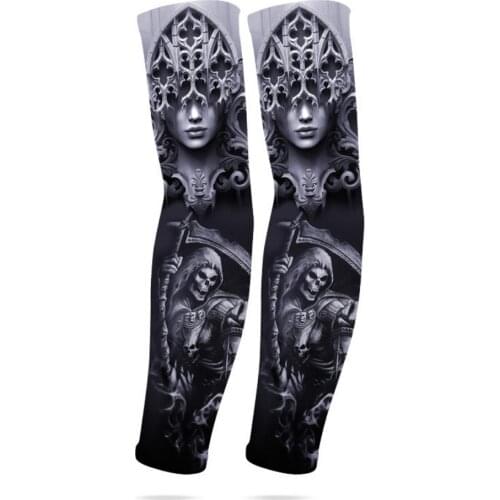 Multiple Color Tattoo Print Men Arm Sleeves Fashion Outdoor Cycling Running Breathable Ice Silk Arm Guard Soft Seamless Arm Warm