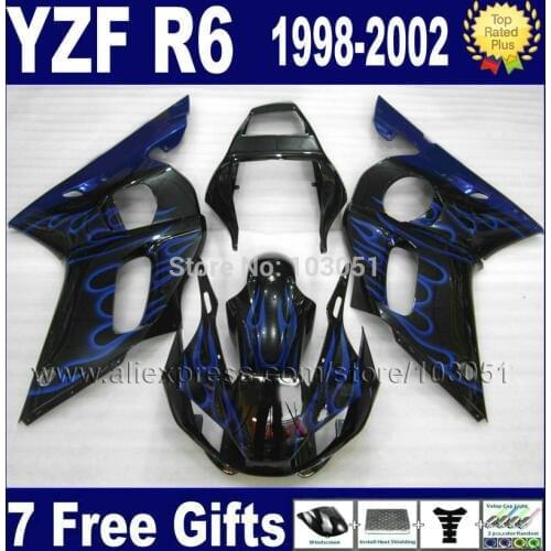 Motorcycle fairings for YAMAHA R6 1998 1999 2000 2002 blue flame black YZF R6 98 99 00 02 Fairing Body Repair parts