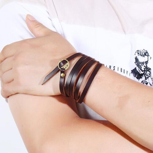 Vintage Leather Bracelets For Men Fashion 3 Colors Multilayer Word Cowhid Punk Bangle Belt Silver Bronze Metal Buckle Pulseras