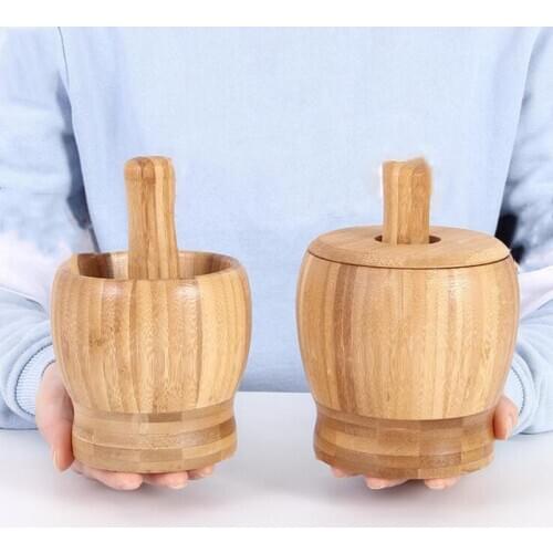 New Pestle Grinding Bowl Set Bamboo Mortar And Garlic Pot Spice Pepper Mill Tools Kitchen Tools Creative Household Kitchen Tool