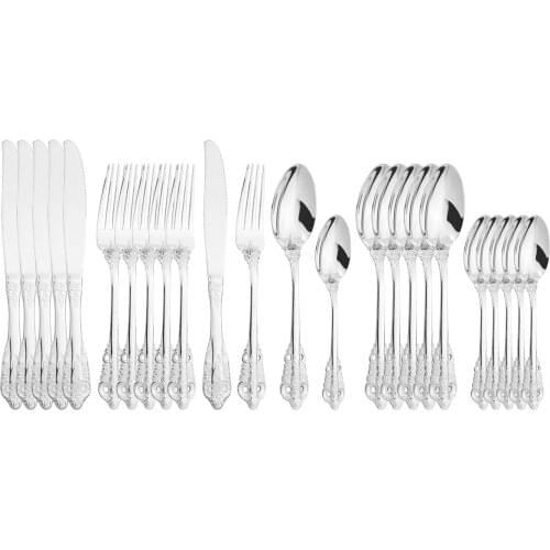 Dinnerware 24Pcs Stainless Steel Set Knives Fork Tea Spoons Tableware Set Cutlery Western Kitchen Dinner Silverware Flatware Set