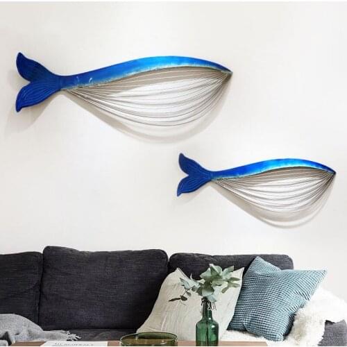 Mediterranean Style Living Room Wall Pendant Three-dimensional Wrought Iron Wall Decoration Whale Wall Decoration Bedroom