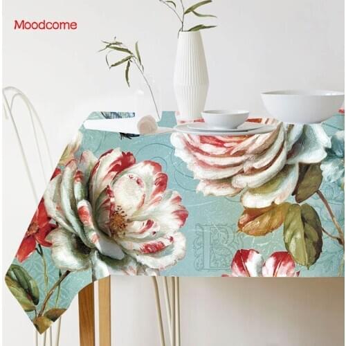 Nordic Europe Classic Flowers Vintage Floral Birds Butterfly Rose Sunflower Decorative Table Cloth Linen Waterproof Tablecloth