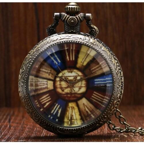 2018 New Fashion Glass Cover Calorfull Rome Bronze Quartz Poket Watch with Chain Fob Watches Gift for Women Men