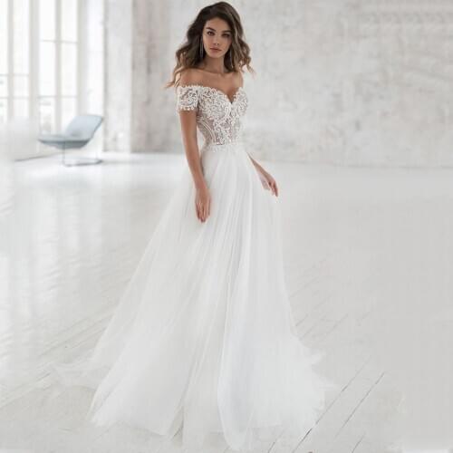 Charming Wedding Dress Off The Shoulder Appliqued Bride Dresses A Line Elegant Lace Wedding Bridal Gowns 2021 Vestido De Noiva