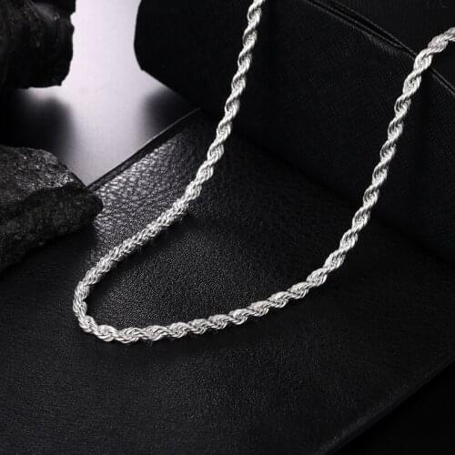4mm Twisted Chain 925 Sterling Silver Necklace Pendant Is Suitable for Men and Womens Retro Trend and Personalized Jewelry