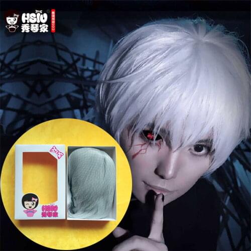 HSIU High Quality Tokyo Ghoul Cosplay Wig Ken Kaneki Costume Play Wigs Halloween party Anime Game Hair 30cm Silver wig