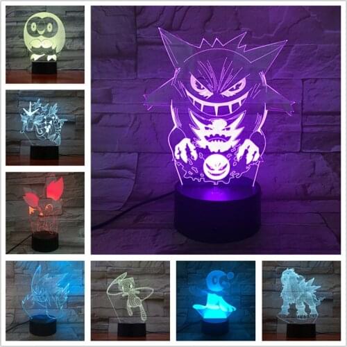 Pokemon LED Lamp Gengar 3D Night Light Fennekin Dragonite Ralts Gyarados Tyranitar Pocket Monster Lampara Kid Lights Lampe Decor