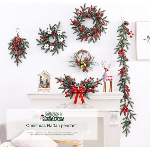 Festive garland desktop ornaments rattan branches hanging pine cones upside down tree hotel restaurant window decora supplies