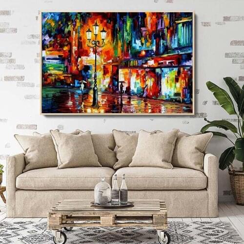Romantic couple strolling down the street Canvas Painting Wall Art Decor Oil Painting Poster and Prints Living Room Decor