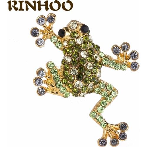 Luxury Rhinestone Green Frog Brooch Silver Color Animal Brooches Pins For Women Crystal Dress Coat Accessories Kid Gift